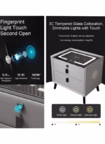 ⁦طاولة منضدة ذكية، منضدة مع درج قفل بصمة الإصبع، شحن لاسلكي/2 منفذ USB ومصابيح LED، طاولة جانبية لمكبر صوت بلوتوث مع أدراج تخزين لغرفة النوم وغرفة المعيشة، رمادي⁩ - الصورة ⁦5⁩