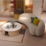 3مقاعد|كنبة من البوكليه والخشب السويدي90 x 80 x 220 سم - بيج