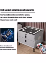 ⁦طاولة منضدة ذكية، منضدة مع درج قفل بصمة الإصبع، شحن لاسلكي/2 منفذ USB ومصابيح LED، طاولة جانبية لمكبر صوت بلوتوث مع أدراج تخزين لغرفة النوم وغرفة المعيشة، رمادي⁩ - الصورة ⁦4⁩