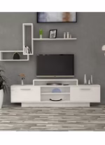 طاولة TV من صوفة ديباج | خزانة تلفزيون MDF حديثة بسعة تخزين كبيرة مناسبة لأثاث غرفة المعيشة - أبيض - 40x180x50 سم