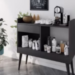 ركن قهوة | طاولة قهوة ام دي اف بسعة تخزين كبيرة مناسب لغرفة المعيشة أو المكتب - أسود - 90X90X38 سم