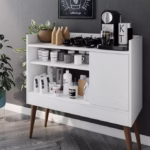 ركن قهوة | طاولة قهوة ام دي اف بسعة تخزين كبيرة مناسب لغرفة المعيشة أو المكتب - أبيض & بني - 90X90X38 سم