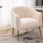 كرسي بذراعين| من مخمل وخشب تايلندي - بيج - 80×80×80 سم