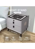 ⁦طاولة منضدة ذكية، منضدة مع درج قفل بصمة الإصبع، شحن لاسلكي/2 منفذ USB ومصابيح LED، طاولة جانبية لمكبر صوت بلوتوث مع أدراج تخزين لغرفة النوم وغرفة المعيشة، رمادي⁩ - الصورة ⁦6⁩